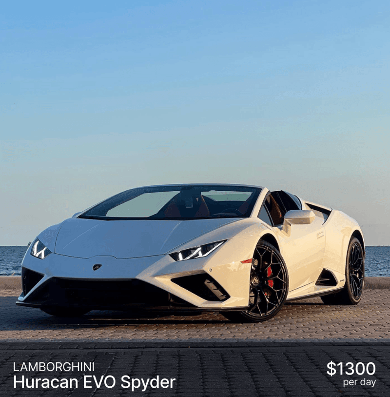 Lamborghini Huracan EVO Spyder (White) ($1300/day)